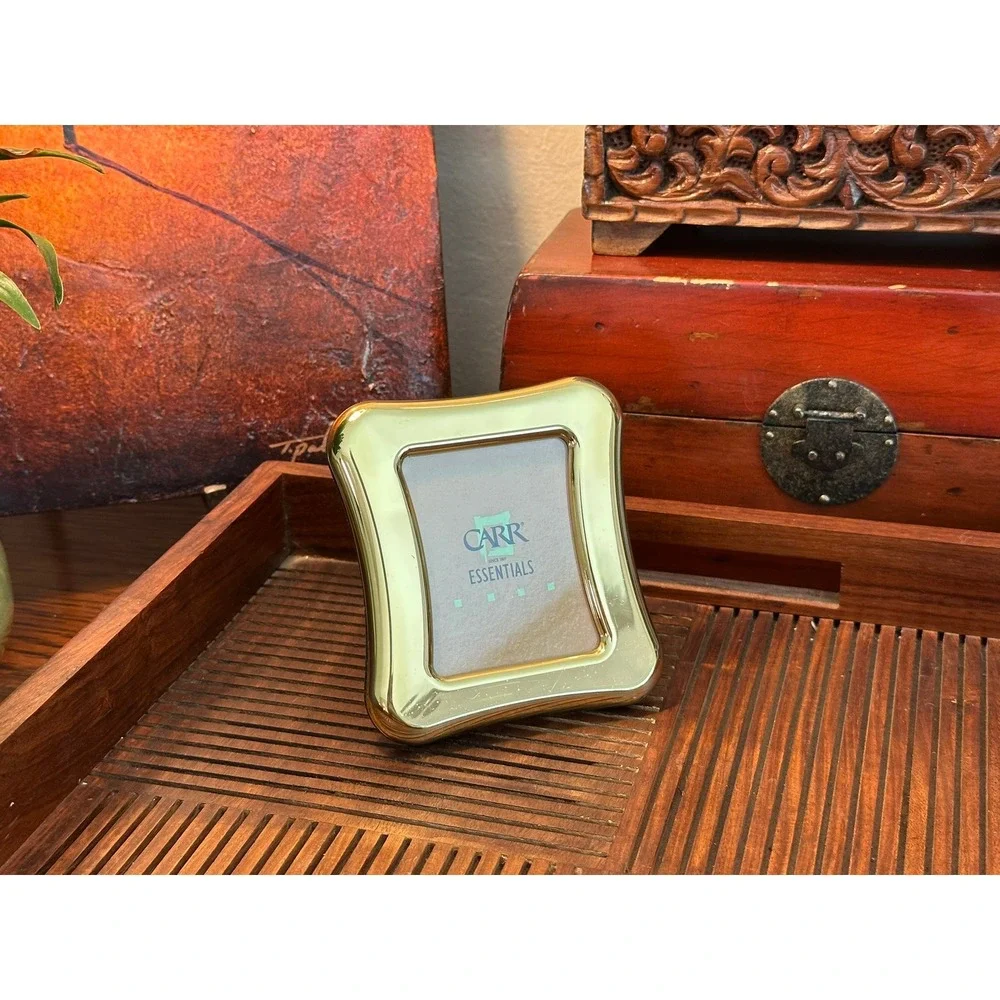 Carr Essentials Vintage Polished Brass Picture Frame 4x3.5 Curved Gold Tabletop